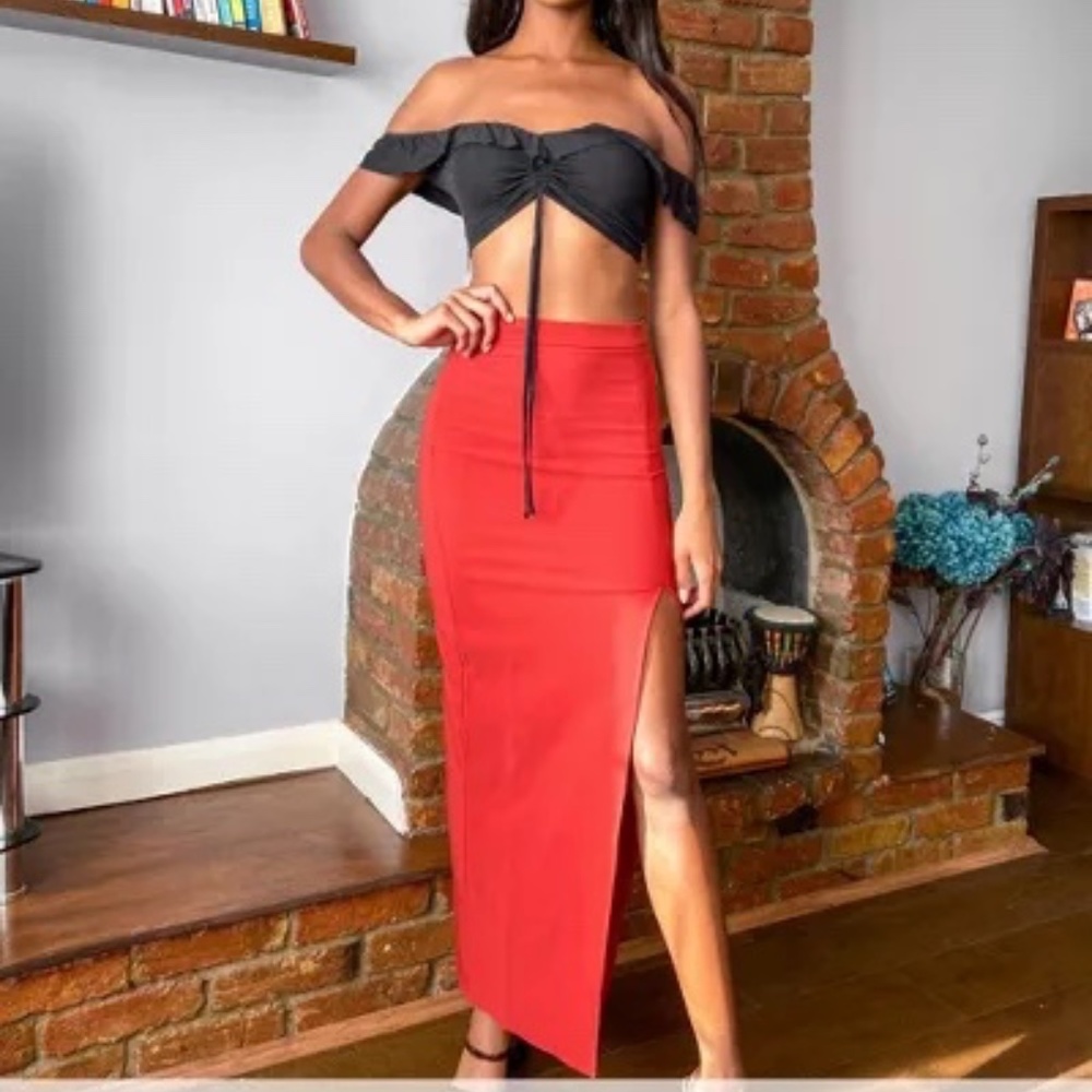 ASOS Design Tall Maxi Skirt with Thigh Split in Rust